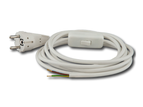 Steckerkabel 3x0,75 mit Schukostecker und Schalter 3m weiß