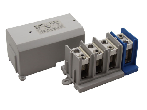 Steigleitungsklemme 4x95mm² + 50mm², aufschnappbar auf DIN-Schiene, Druckplatte für Litzendrähte, B=127, H=70