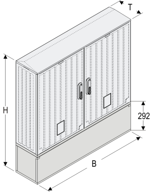 OS 53x2x60 + KP Kasten GFK mit Kurzsockel mit Trennwand, glatt, Schrägdach, 2-türig, 2 Sperren, BxHxT=1058x909x245