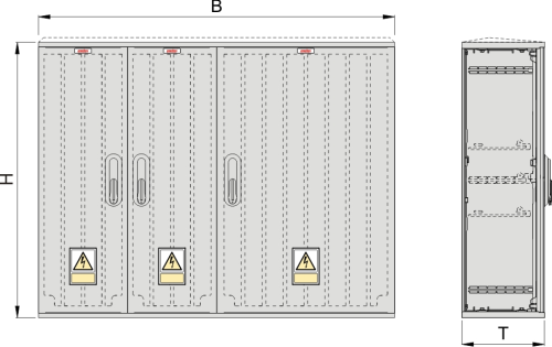 OSZ 26x2/53x60 Kasten GFK, gerippt, Flachdach, 3-türig, 3 Sperren, BxHxT=1058x620x245