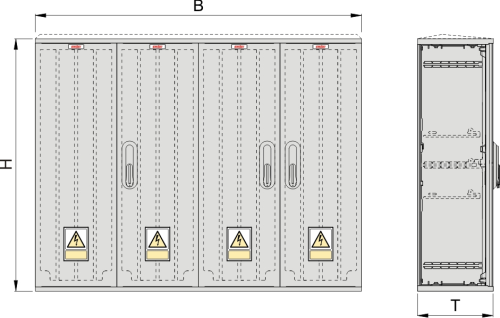 OSZ 53/2x26x80-2 Kasten GFK, gerippt, Schrägdach, 4-türig, 3 Sperren, BxHxT=1058x840x245