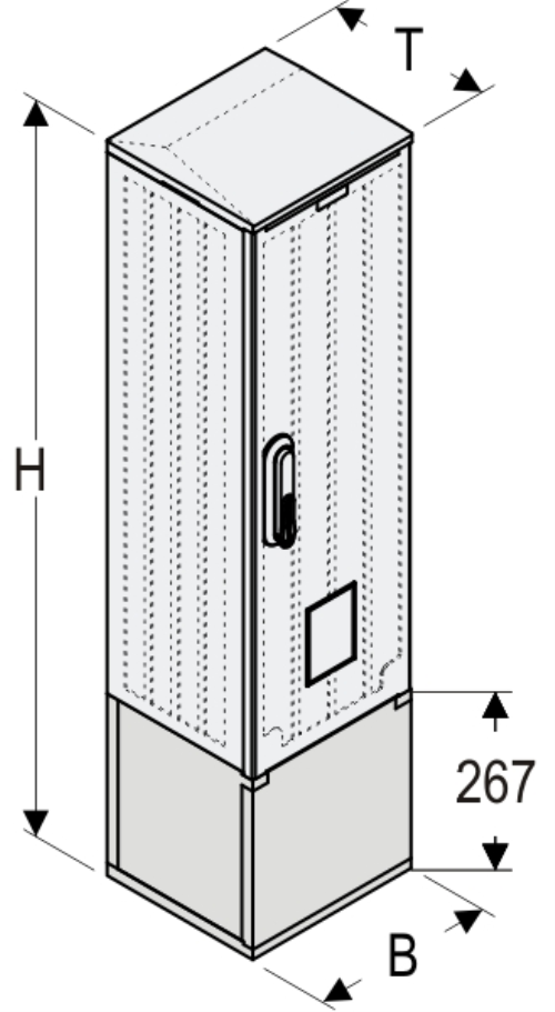 OSi 26x80 + K Kasten GFK mit Kurzsockel + Isolierstützer, glatt, Flachdach, 1-türig, 1 Sperre, BxHxT=264x1064x245