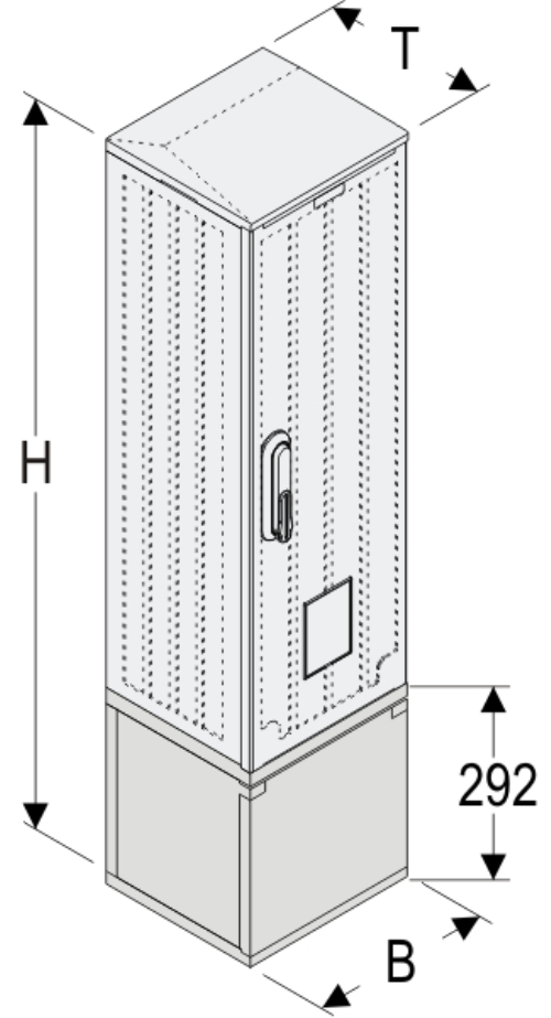 OSi 26x80 + KP Kasten GFK mit Kurzsockel mit Trennwand + Isolierstützer, glatt, Schrägdach, 1-türig, 1 Sperre, BxHxT=264x1109x245