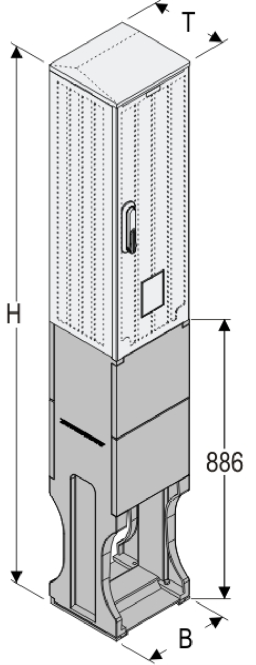 OSZi 26x80 + F Kasten GFK mit Sockel + Isolierstützer, gerippt, Flachdach,1-türig, 1 Sperre, BxHxT=264x1683x245