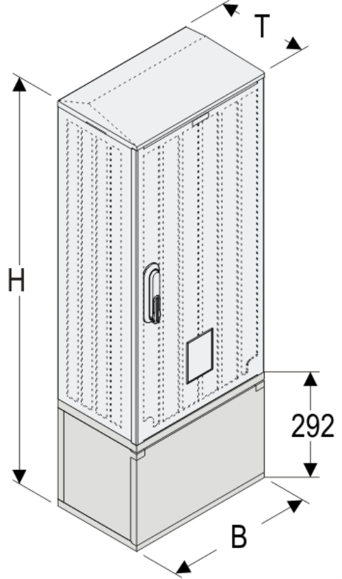 OSi 40x80 + KP Kasten GFK mit Kurzsockel mit Trennwand + Isolierstützer, glatt, Flachdach, 1-türig, 1 Sperre, BxHxT=396x1089x245
