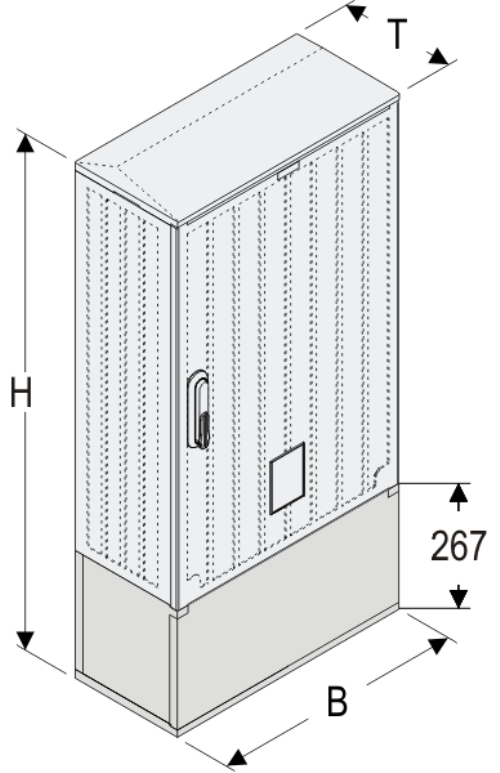 OSZi 53x80 + K Kasten GFK mit Kurzsockel + Isolierstützer, gerippt, Flachdach, 1-türig, 1 Sperre, BxHxT=528x1064x245