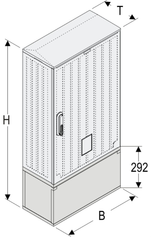OSZi 53x80 + KP Kasten GFK mit Kurzsockel mit Trennwand + Isolierstützer, gerippt, Schrägdach, 1-türig, 1 Sperre, BxHxT=528x1109x245