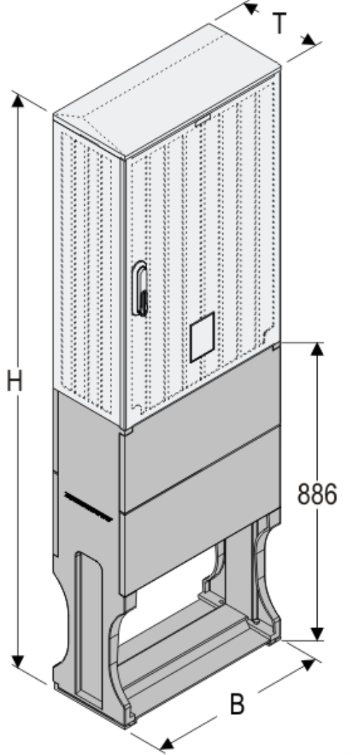 OSZi 53x80 + F Kasten GFK mit Sockel + Isolierstützer, gerippt, Flachdach,1-türig, 1 Sperre, BxHxT=528x1683x245