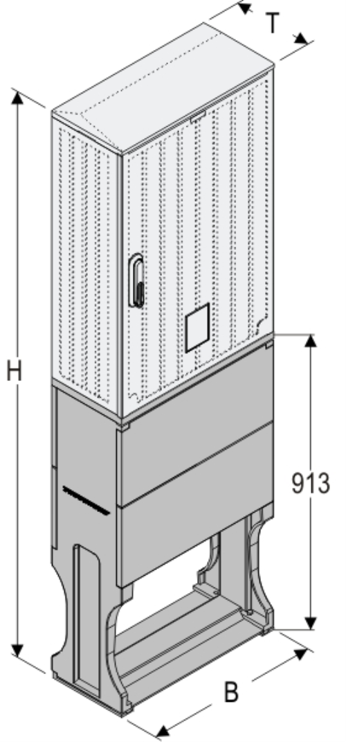 OSZi 53x80 + FP Kasten GFK mit Sockel mit Trennwand + Isolierstützer, gerippt, Flachdach, 1-türig, 1 Sperre, BxHxT=528x1708x245
