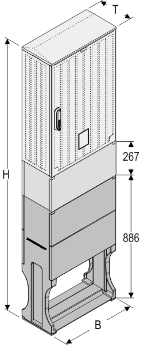 OSZi 53x80 K + F Kasten GFK mit Kurzsockel + Sockel + Isolierstützer, gerippt, Schrägdach, 1-türig, 1 Sperre, BxHxT=528x1947x245
