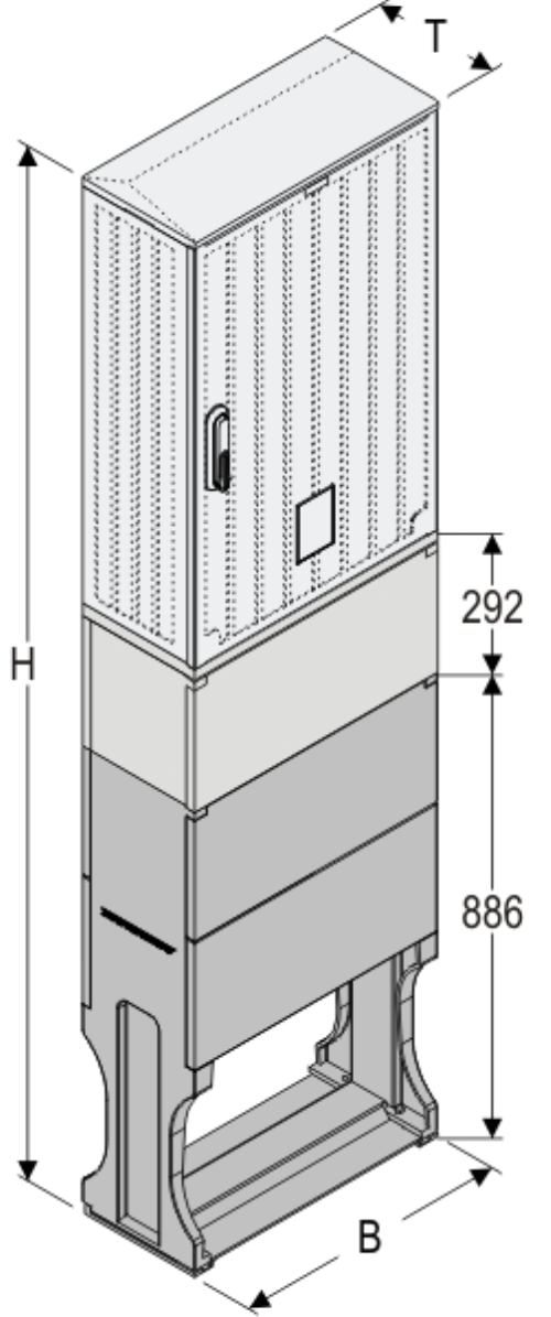 OSi 53x80 KP + F Kasten GFK mit Kurzsockel mit Trennwand + Sockel + Isolierstützer, glatt, Schrägdach, 1-türig, 1 Sperre, BxHxT=528x1972x245