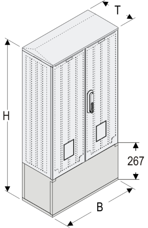 OSZi 53x80-2 + K Kasten GFK mit Kurzsockel + Isolierstützer, gerippt, Schrägdach, 2-türig, 1 Sperre, BxHxT=528x1084x245