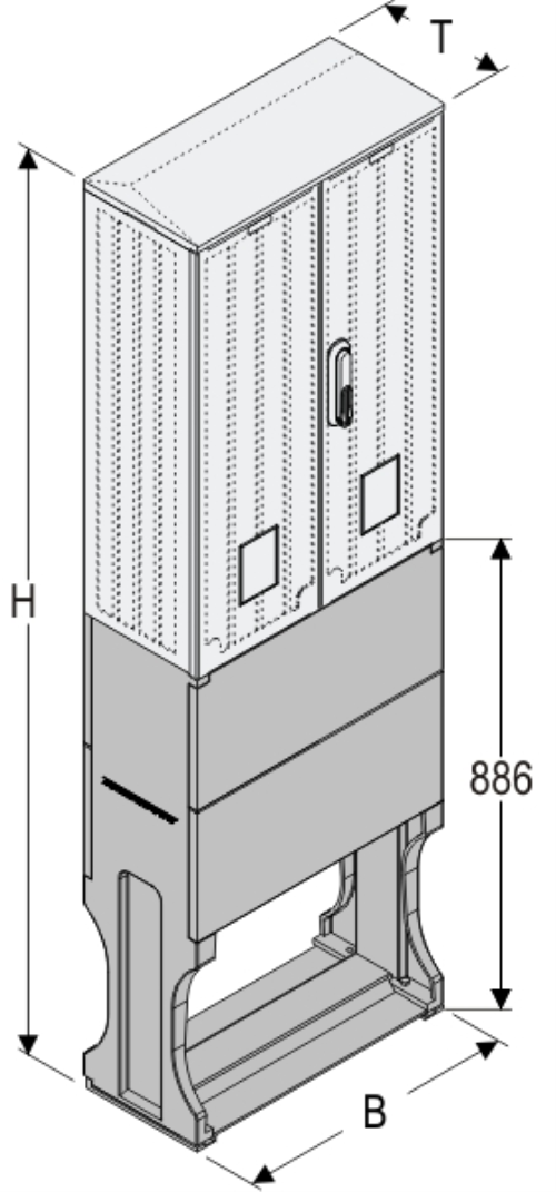 OSi 53x80-2 + F Kasten GFK mit Sockel + Isolierstützer, glatt, Flachdach, 2-türig, 1 Sperre, BxHxT=528x1683x245