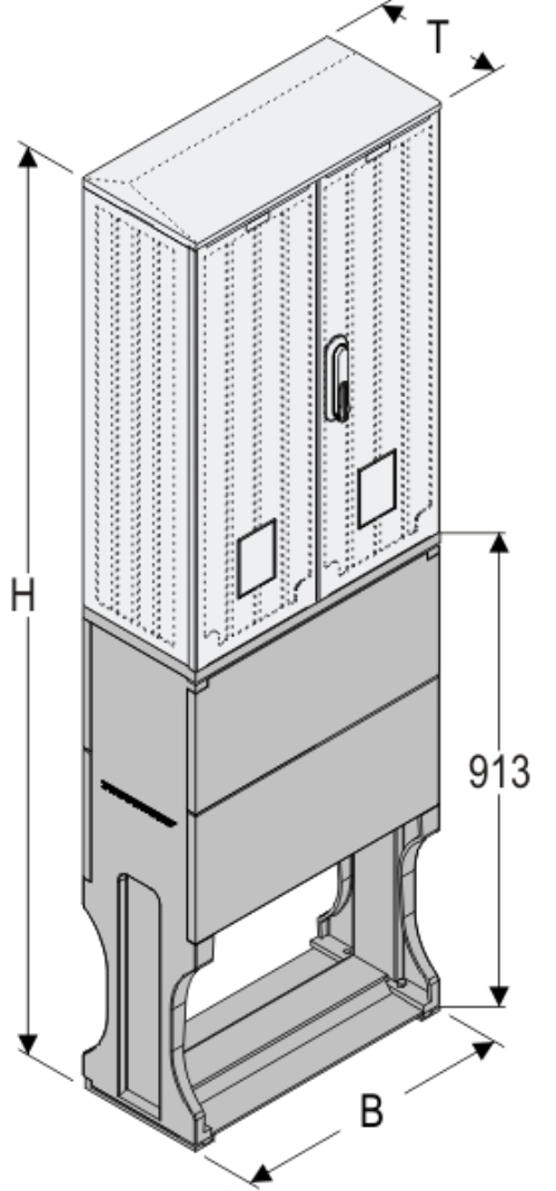 OSZi 53x80-2 + FP Kasten GFK mit Sockel mit Trennwand + Isolierstützer, gerippt, Flachdach, 2-türig, 1 Sperre, BxHxT=528x1708x245