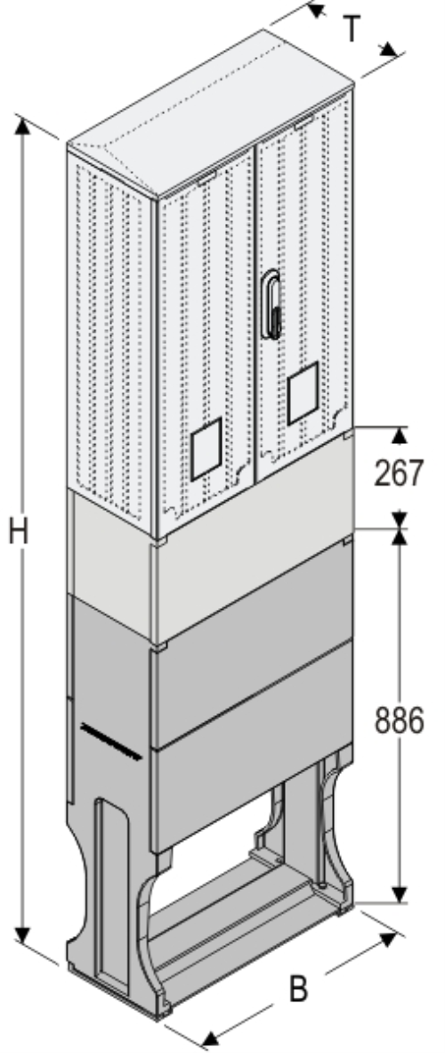 OSZi 53x80-2 + K + F Kasten GFK mit Kurzsockel + Sockel + Isolierstützer, gerippt, Flachdach, 2-türig, 1 Sperre, BxHxT=528x1927x245