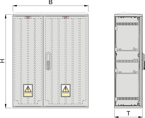 OSZi 66x80 Kasten GFK mit Isolierstützer, gerippt, Schrägdach, 2-türig, 1 Sperre, BxHxT=660x840x245