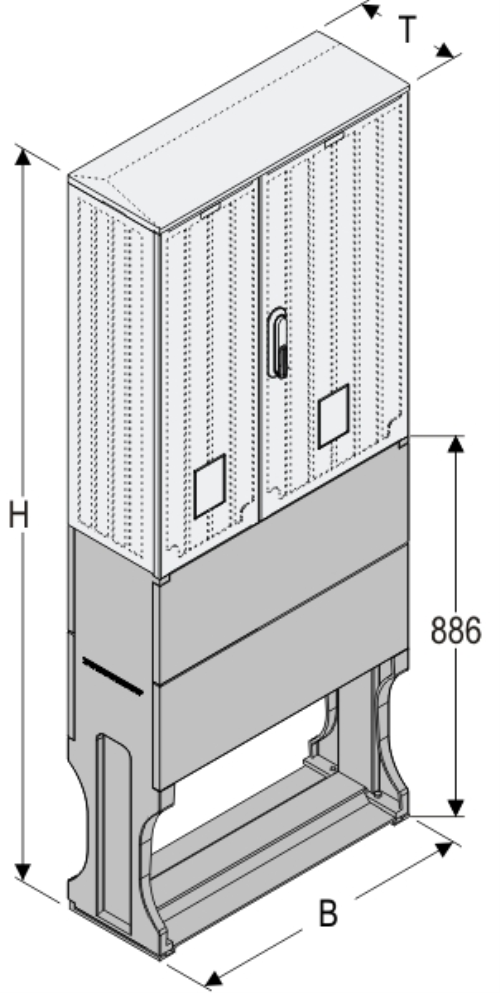 OSi 66x80 + F Kasten GFK mit Sockel + Isolierstützer, glatt, Flachdach, 2-türig, 1 Sperre, BxHxT=660x1683x245