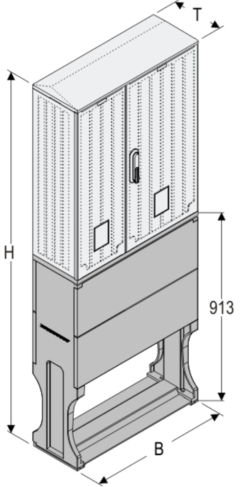 OSi 66x80 + FP Kasten GFK mit Sockel mit Trennwand + Isolierstützer, glatt, Schrägdach, 2-türig, 1 Sperre, BxHxT=660x1728x245