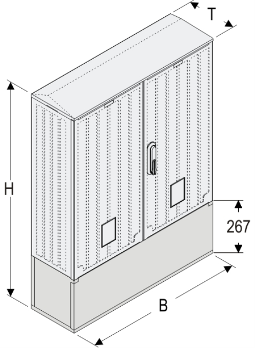 OSi 80x80 + K Kasten GFK mit Kurzsockel + Isolierstützer, glatt, Schrägdach, 2-türig, 1 Sperre, BxHxT=795x1084x245