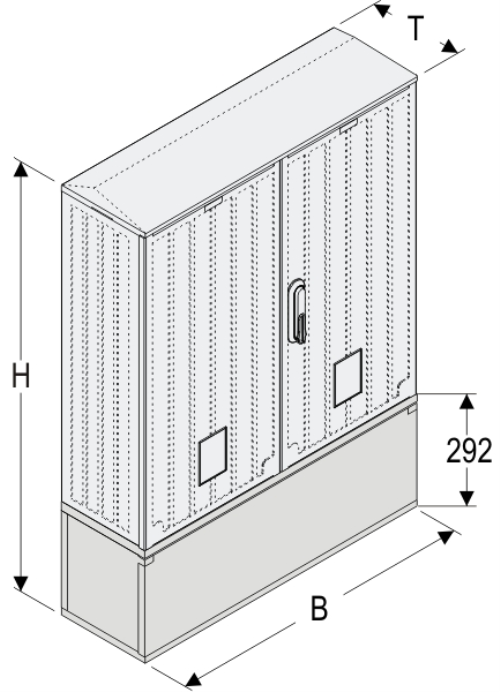 OSi 80x80 + KP Kasten GFK mit Kurzsockel mit Trennwand + Isolierstützer, glatt, Flachdach, 2-türig, 1 Sperre, BxHxT=795x1089x245