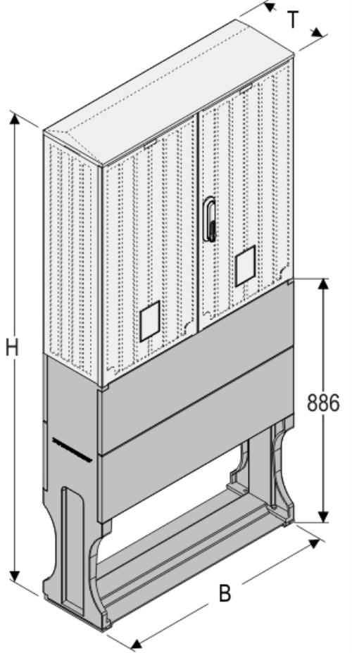 OSZi 80x80 + F Kasten GFK mit Sockel + Isolierstützer, gerippt, Schrägdach, 2-türig, 1 Sperre, BxHxT=795x1703x245