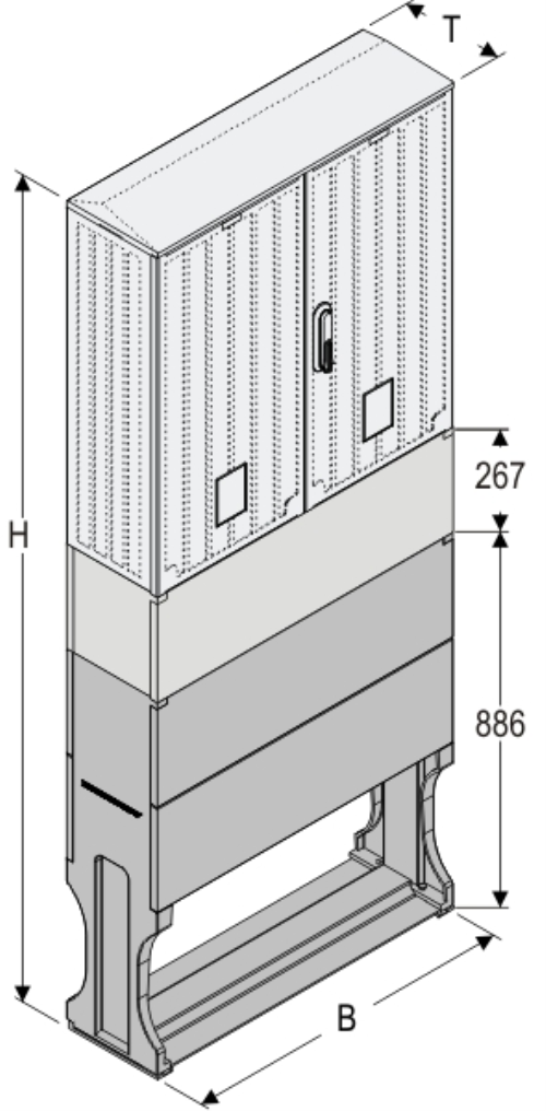 OSi 80x80 K + F Kasten GFK mit Kurzsockel + Sockel + Isolierstützer, glatt, Schrägdach, 2-türig, 1 Sperre, BxHxT=795x1947x245