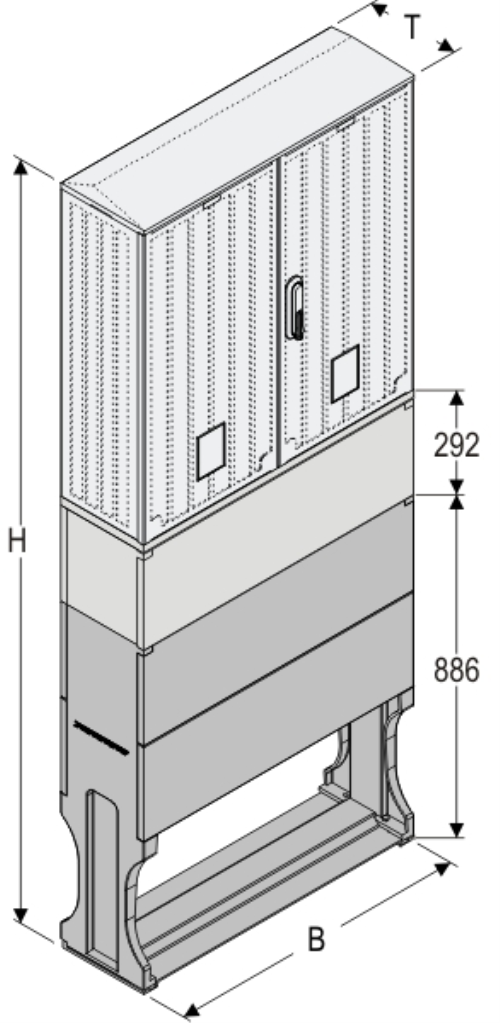 OSi 80x80 KP + F Kasten GFK mit Kurzsockel mit Trennwand + Sockel + Isolierstützer, glatt, Flachdach, 2-türig, 1 Sperre, BxHxT=795x1952x245