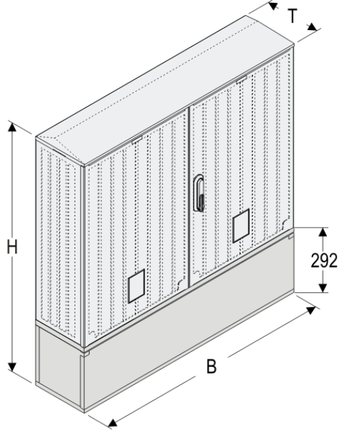 OSZi 106x80 + KP Kasten GFK mit Kurzsockel mit Trennwand + Isolierstützer, gerippt, Schrägdach, 2-türig, 1 Sperre, BxHxT=1058x1109x245
