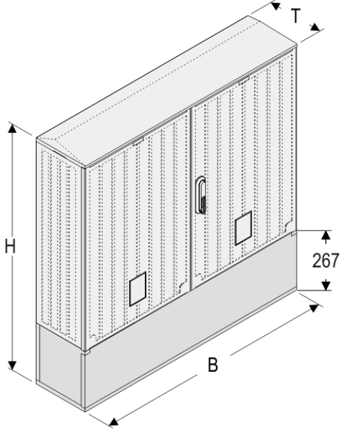 OSi 106x80 + K Kasten GFK mit Kurzsockel + Isolierstützer, glatt, Schrägdach, 2-türig, 1 Sperre, BxHxT=1058x1084x245