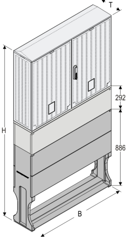 OSi 106x80 KP + F Kasten GFK mit Kurzsockel mit Trennwand + Sockel + Isolierstützer, glatt, Schrägdach, 2-türig, 1 Sperre, BxHxT=1058x1972x245