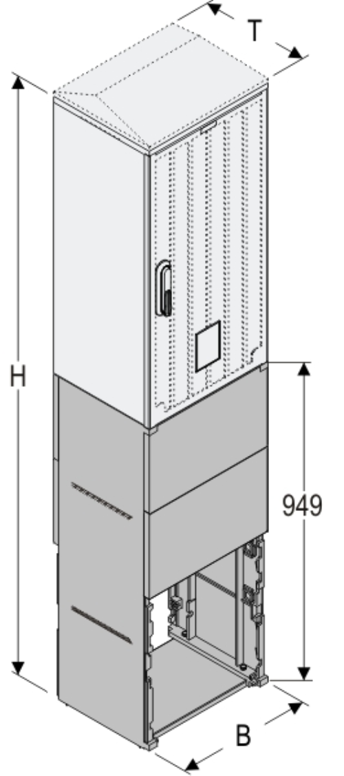 KSZ+KF 40 x 60 Kasten GFK + Sockel, gerippt, Flachdach, 1-türig, 1 Sperre, BxHxT=396x1543x320