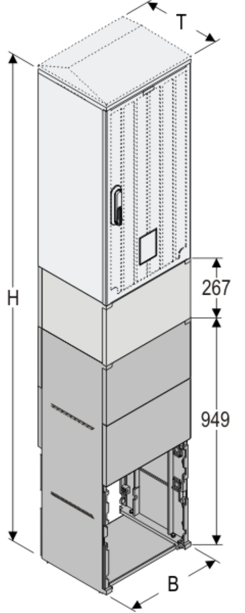 KSZ+KK+KF 40 x 60 Kasten GFK + Kurzsockel + Sockel, gerippt, Flachdach, 1-türig, 1 Sperre, BxHxT=396x1787x320