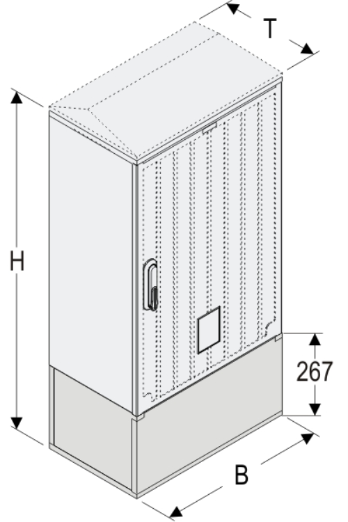 KSZ+KK 53 x 80 Kasten GFK + Kurzsockel, gerippt, Flachdach, 1-türig, 1 Sperre, BxHxT=528x1064x320