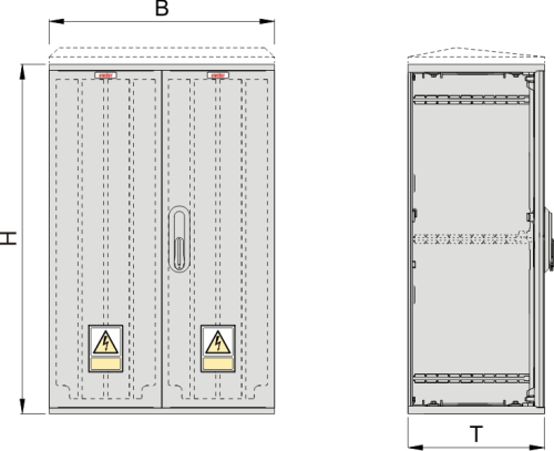 KSZ 53 x 60 - 2 Kasten GFK, gerippt, Flachdach, 2-türig, 1 Sperre, BxHxT=528x620x320