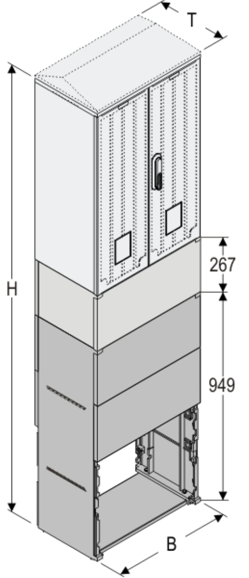 KSZ+KK+KF 53 x 60 - 2 Kasten GFK + Sockel, gerippt, Flachdach, 2-türig, 1 Sperre, BxHxT=528x1787x320