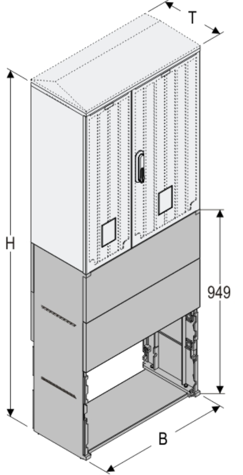 KSZ+KF 66 x 80 Kasten GFK + Sockel, gerippt, Flachdach, 2-türig, 1 Sperre, BxHxT=660x1743x320