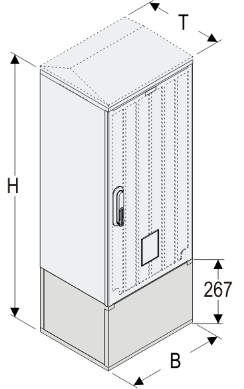 KSZi+KK 40 x 80 Kasten GFK + Kurzsockel + Isolierstützer, gerippt, Flachdach, 1-türig, 1 Sperre, BxHxT=396x1064x320
