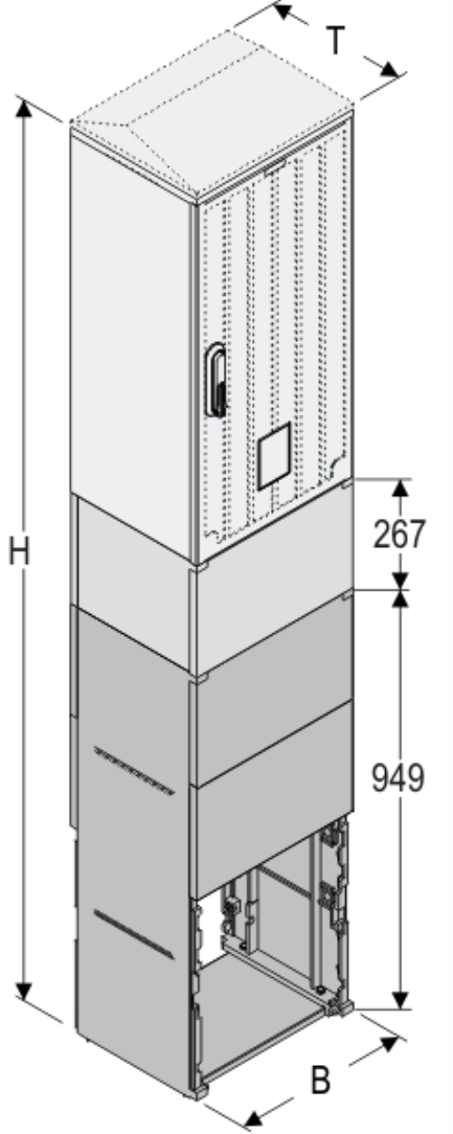 KSi+KK+KF 40 x 80 Kasten GFK + Sockel + Kurzsockel + Isolierstützer, glatt, Flachdach, 1-türig, 1 Sperre, BxHxT=396x1987x320