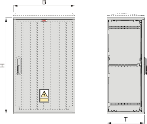 KSZi 53 x 80 Kasten GFK + Isolierstützer, gerippt, Schrägdach, 1-türig, 1 Sperre, BxHxT=528x864x320