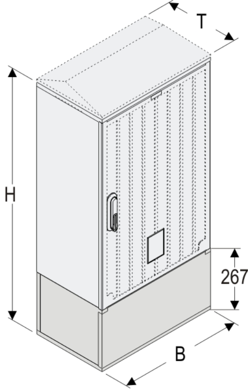 KSZi+KK 53 x 80 Kasten GFK + Kurzsockel + Isolierstützer, gerippt, Flachdach, 1-türig, 1 Sperre, BxHxT=528x1064x320