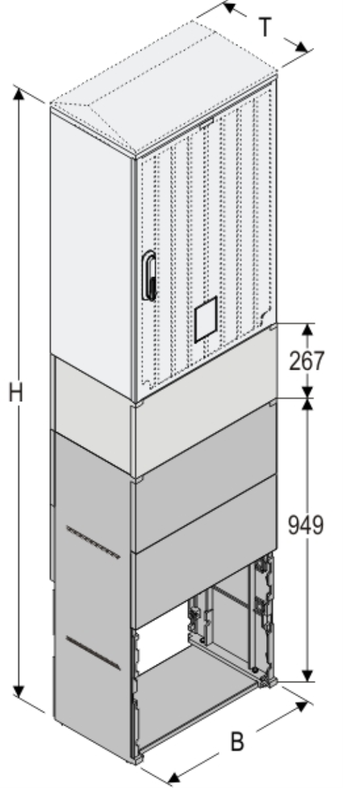 KSi+KK+KF 53 x 80 Kasten GFK + Sockel + Kurzsockel + Isolierstützer, glatt, Flachdach, 1-türig, 1 Sperre, BxHxT=528x1987x320