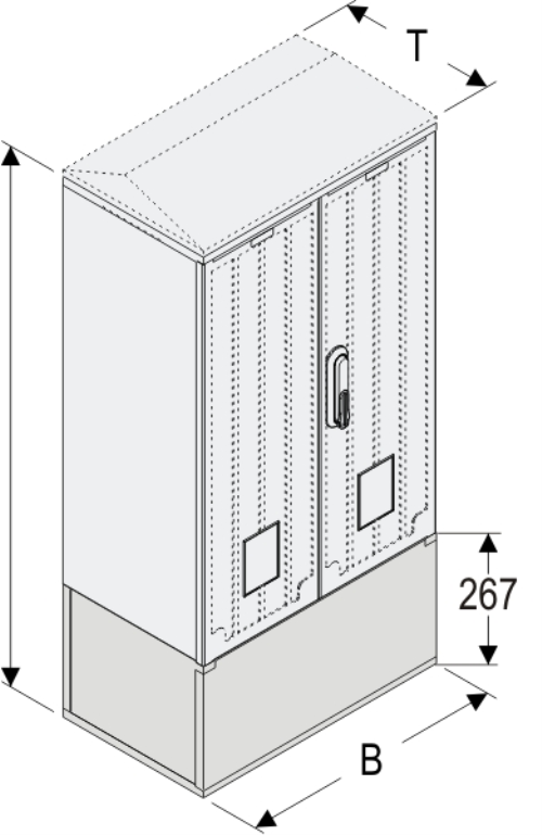KSi+KK 53 x 80 - 2 Kasten GFK + Kurzsockel + Isolierstützer, glatt, Schrägdach, 2-türig, 1 Sperre, BxHxT=528x1108x320