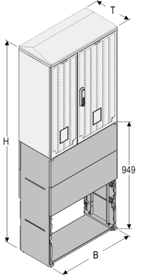 KSZi+KF 66 x 80 Kasten GFK + Sockel + Isolierstützer, gerippt, Flachdach, 2-türig, 1 Sperre, BxHxT=660x1743x320