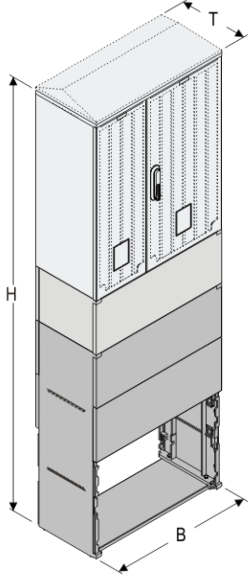 KSi+KK+KF 66 x 80 Kasten GFK + Sockel + Kurzsockel + Isolierstützer, glatt, Flachdach, 2-türig, 1 Sperre, BxHxT=660x1987x320