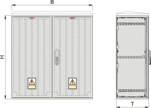 KSZi 80 x 80 Kasten GFK + Isolierstützer, gerippt, Schrägdach, 2-türig, 1 Sperre, BxHxT=795x864x320