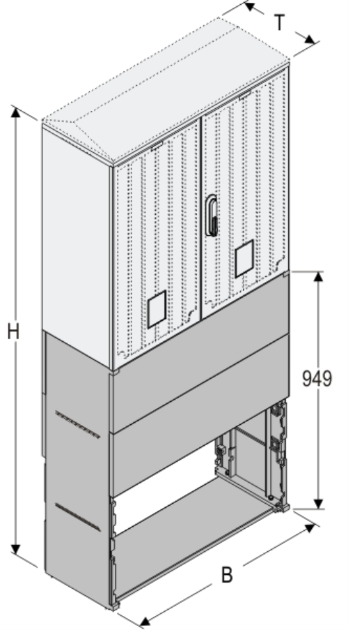 KSZi+KF 80 x 80 Kasten GFK + Sockel + Isolierstützer, gerippt, Flachdach, 2-türig, 1 Sperre, BxHxT=795x1743x320