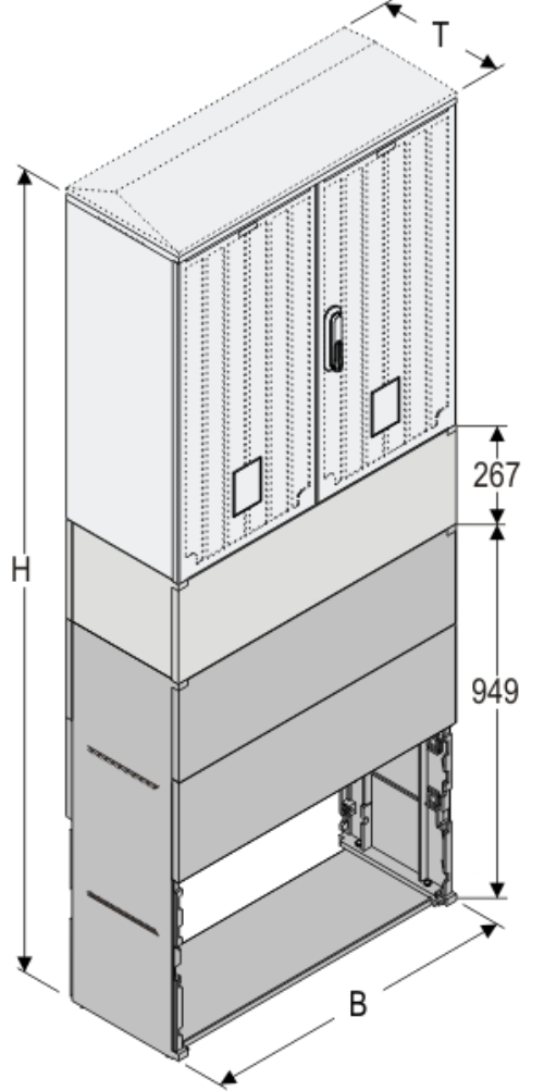 KSi+KK+KF 80 x 80 Kasten GFK + Sockel + Kurzsockel + Isolierstützer, glatt, Flachdach, 2-türig, 1 Sperre, BxHxT=795x1987x320