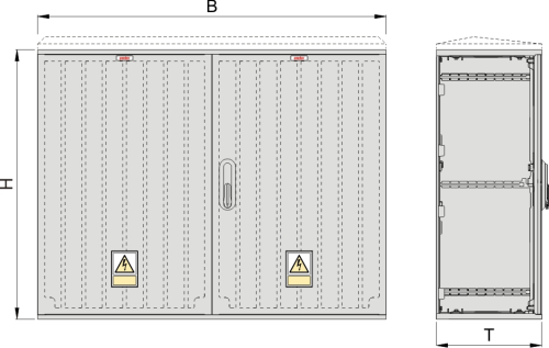 KSZi 106 x 80 Kasten GFK + Isolierstützer, gerippt, Schrägdach, 2-türig, 1 Sperre, BxHxT=1058x864x320