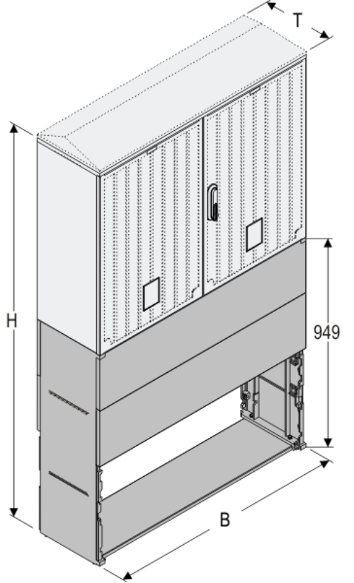 KSi+KF 106 x 80 Kasten GFK + Sockel + Isolierstützer, glatt, Schrägdach, 2-türig, 1 Sperre, BxHxT=1058x1787x320