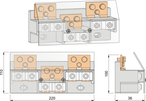 ADAPTER 001-6V, Leiste LZV (Adapter 00), BxHxT=220x110x36
